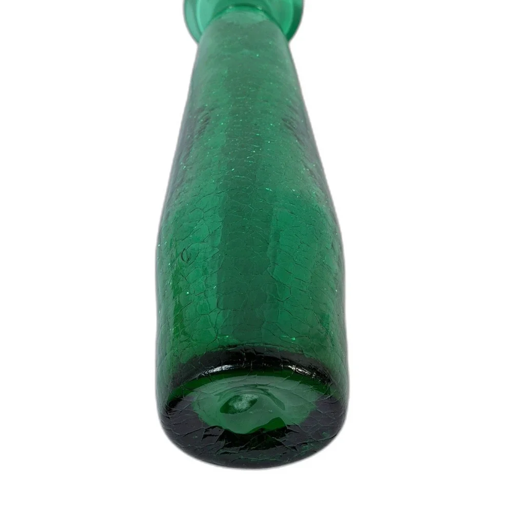 VTG Emerald Green Crackle Glass Tall Mod Large Vase Decanter Decor Art Glass